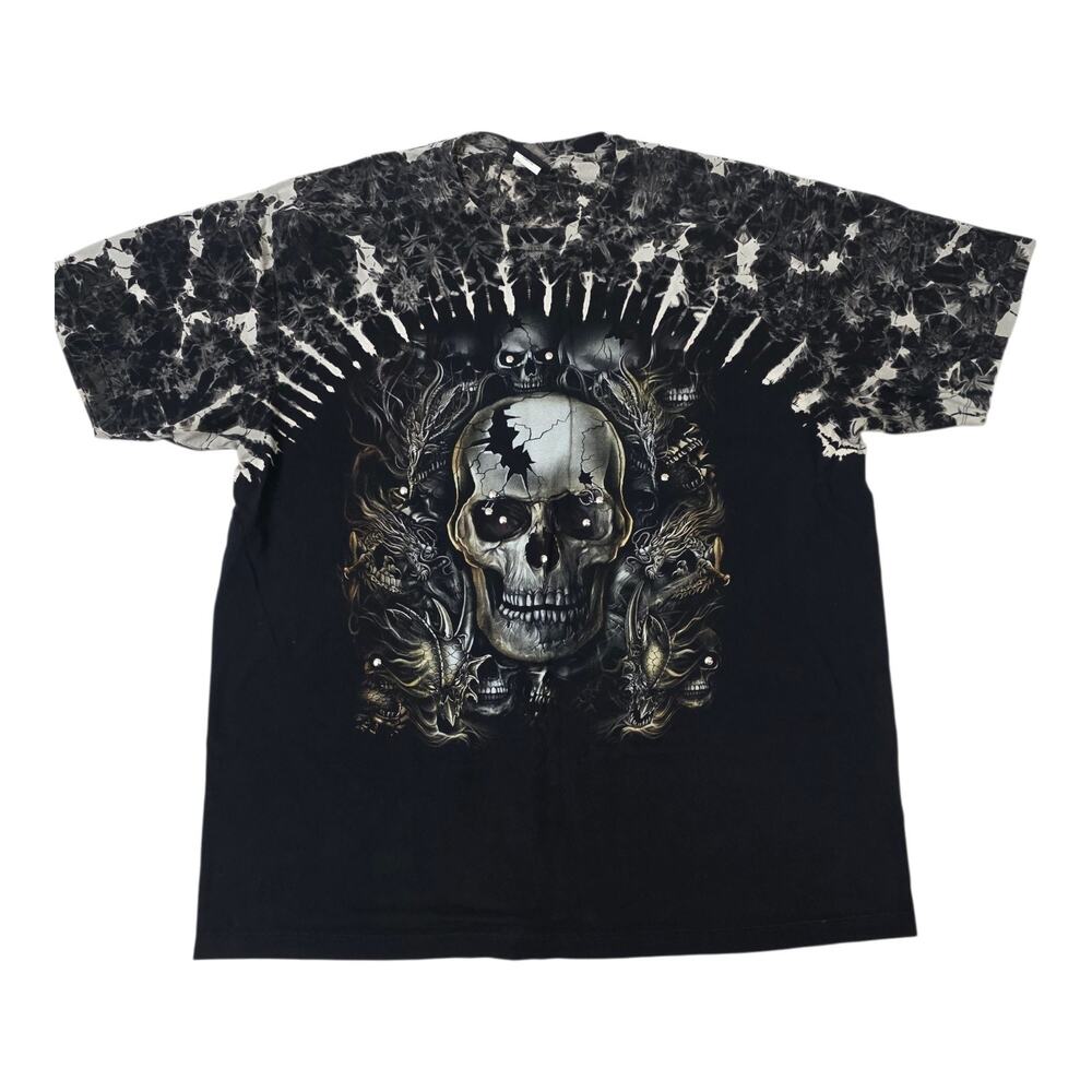 Skull Dragon Graphic T Shirt XXL Black Tie Dye Biker Gothic Y2K Mens The Rock